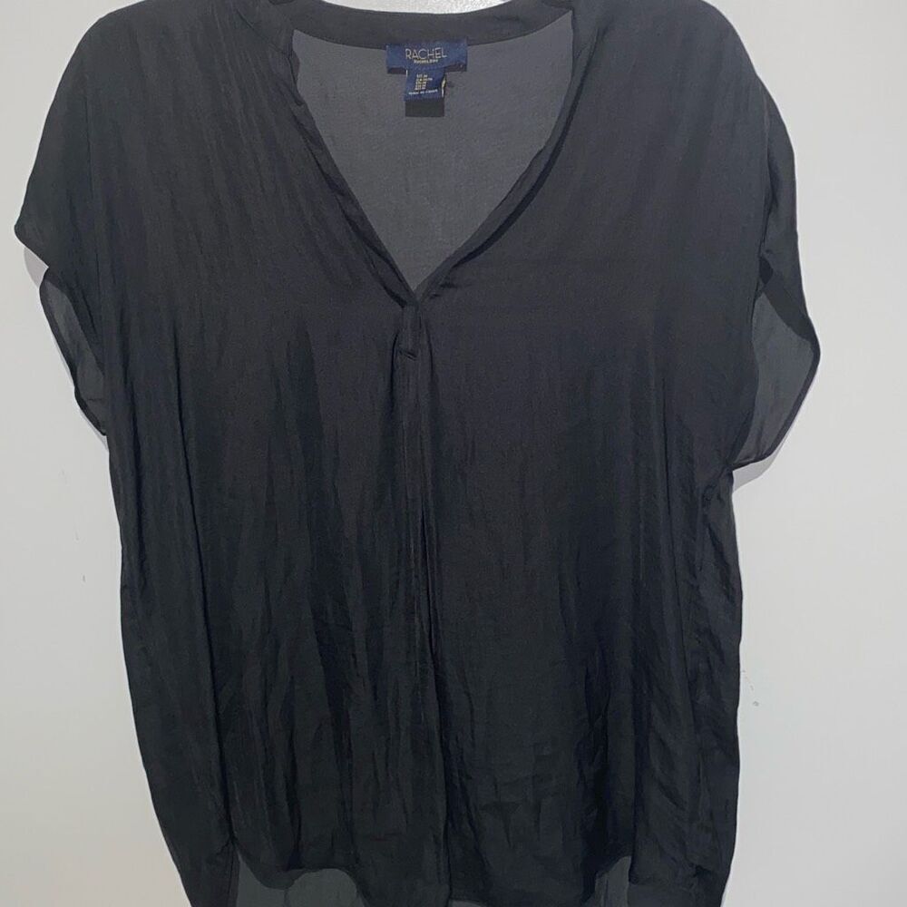 RACHEL Rachel Roy Women's Black Cap Sleeve Hi-Lo V-Neck Top Blouse Size Medium
